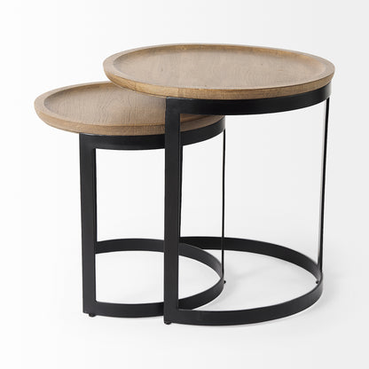 Aisley (Set of 2) 19.3L x 19.3W x 19H Light Brown Wood W/ Black Metal Base Round Nesting Side Tables