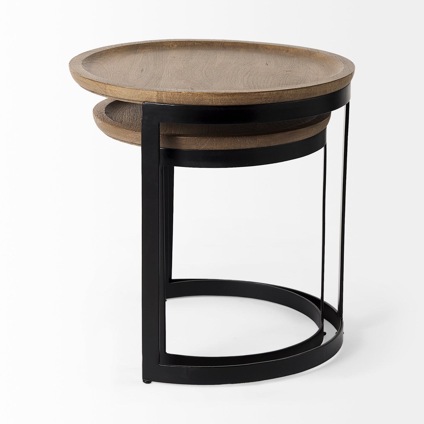 Aisley (Set of 2) 19.3L x 19.3W x 19H Light Brown Wood W/ Black Metal Base Round Nesting Side Tables
