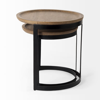 Aisley (Set of 2) 19.3L x 19.3W x 19H Light Brown Wood W/ Black Metal Base Round Nesting Side Tables