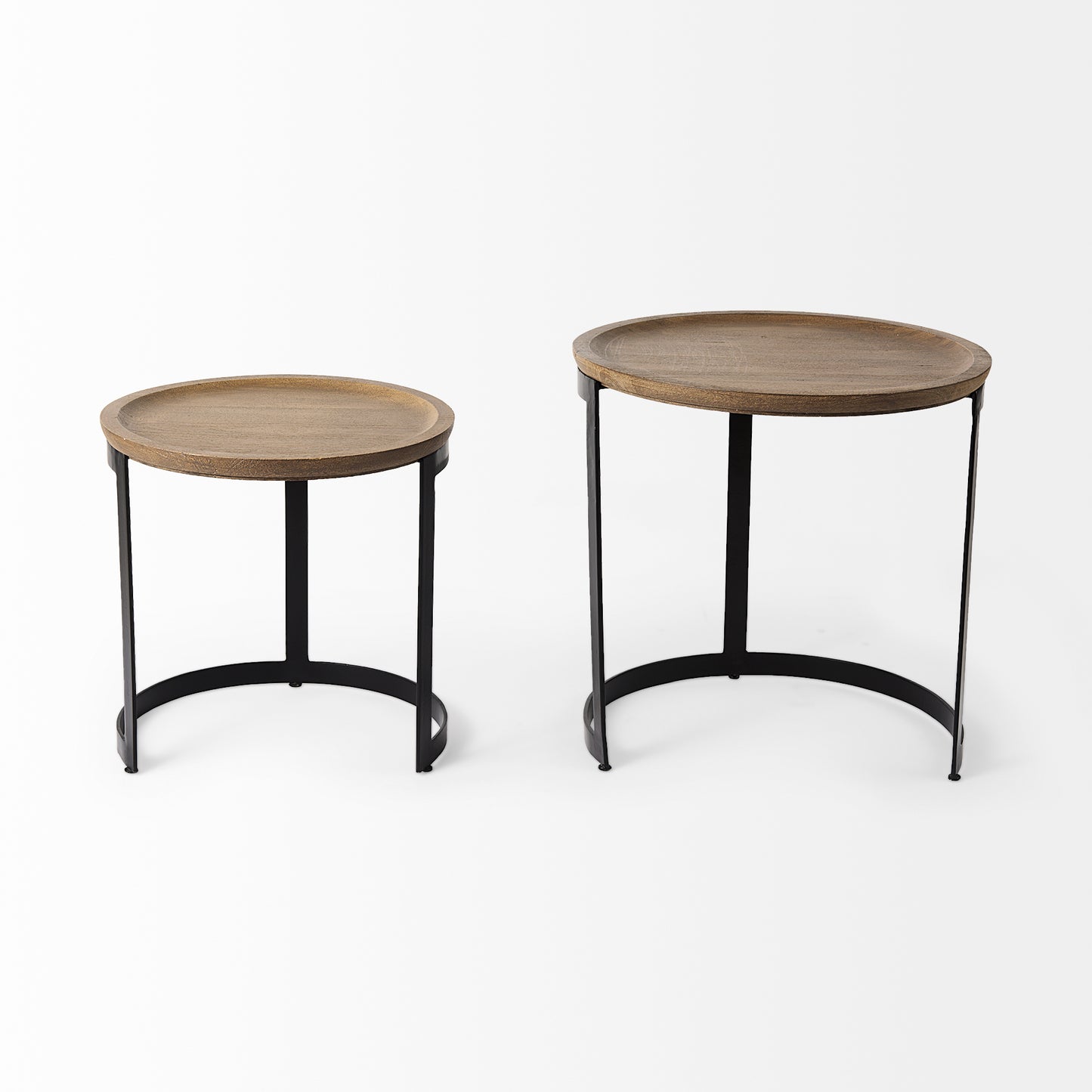 Aisley (Set of 2) 19.3L x 19.3W x 19H Light Brown Wood W/ Black Metal Base Round Nesting Side Tables