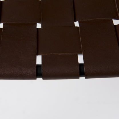 Clarissa 22.0L x 16.0W x 16.5H Brown Leather Woven Seat W/ Black Metal Frame Stool