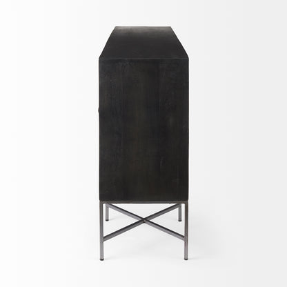 Hogarth I 72x15 Two-Tone Brown Solid Wood Base Silver Frame 4 Cabinet Sideboard