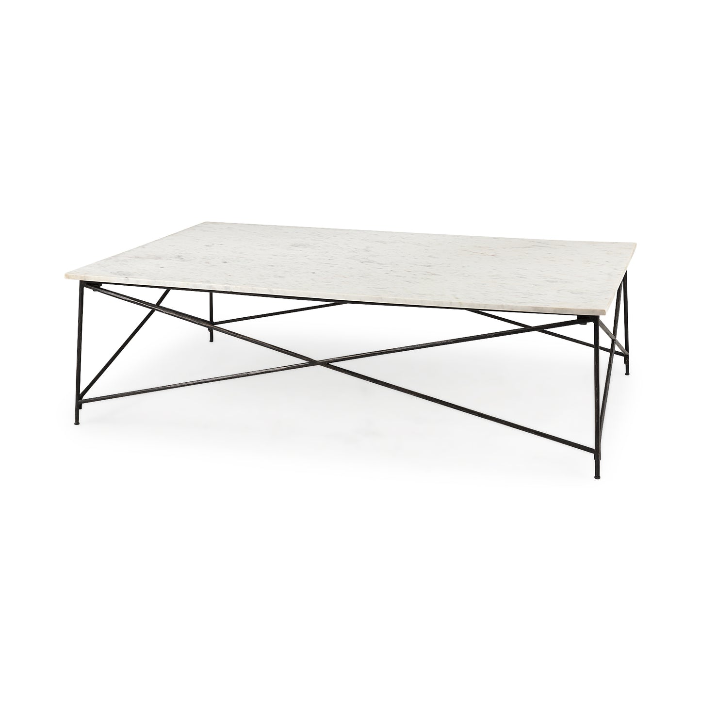 Lorlei I 53.0 X 35.0 X 15.5 White Marble Top W/ X-Shaped Gray Iron Base Coffee Table