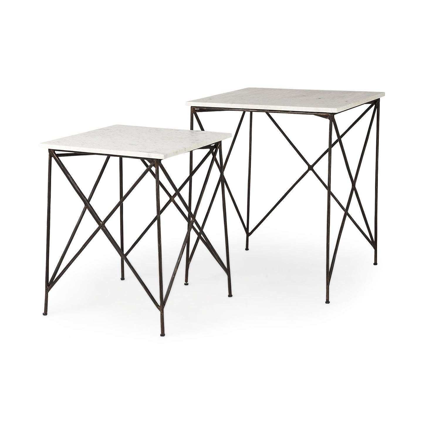 Lorlei 20.0L x 20.0W x 23.8H White Marble Top W/ Gray Iron Legs End and Side Table