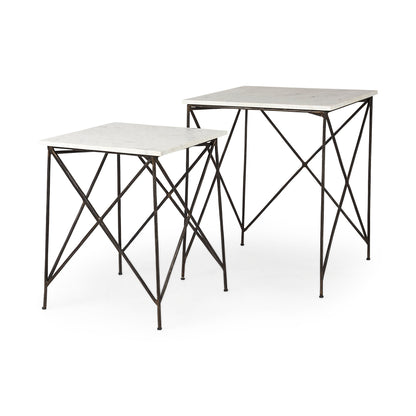 Lorlei 20.0L x 20.0W x 23.8H White Marble Top W/ Gray Iron Legs End and Side Table
