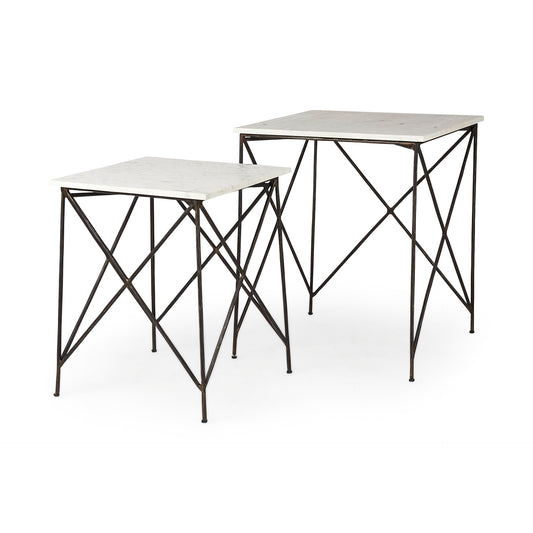 Lorlei 20.0L x 20.0W x 23.8H White Marble Top W/ Gray Iron Legs End and Side Table