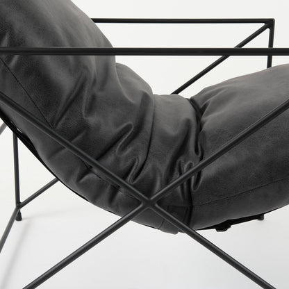 Leonidas 28.5L x 29.5W x 34.0H Black Faux Leather Seat W/ Black Metal Frame Accent Chair