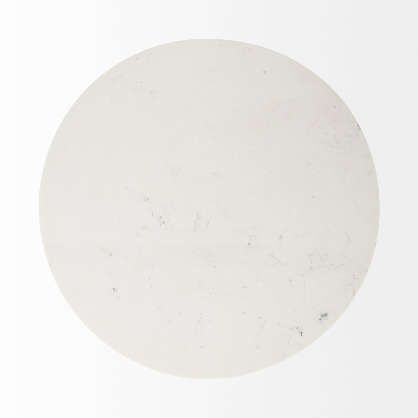 Maxwell 48L x 48W x 30H White Marble Round Top W/ Black Metal and Wood Pedestal Base Dining Table