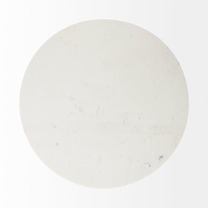 Maxwell 48L x 48W x 30H White Marble Round Top W/ Black Metal and Wood Pedestal Base Dining Table