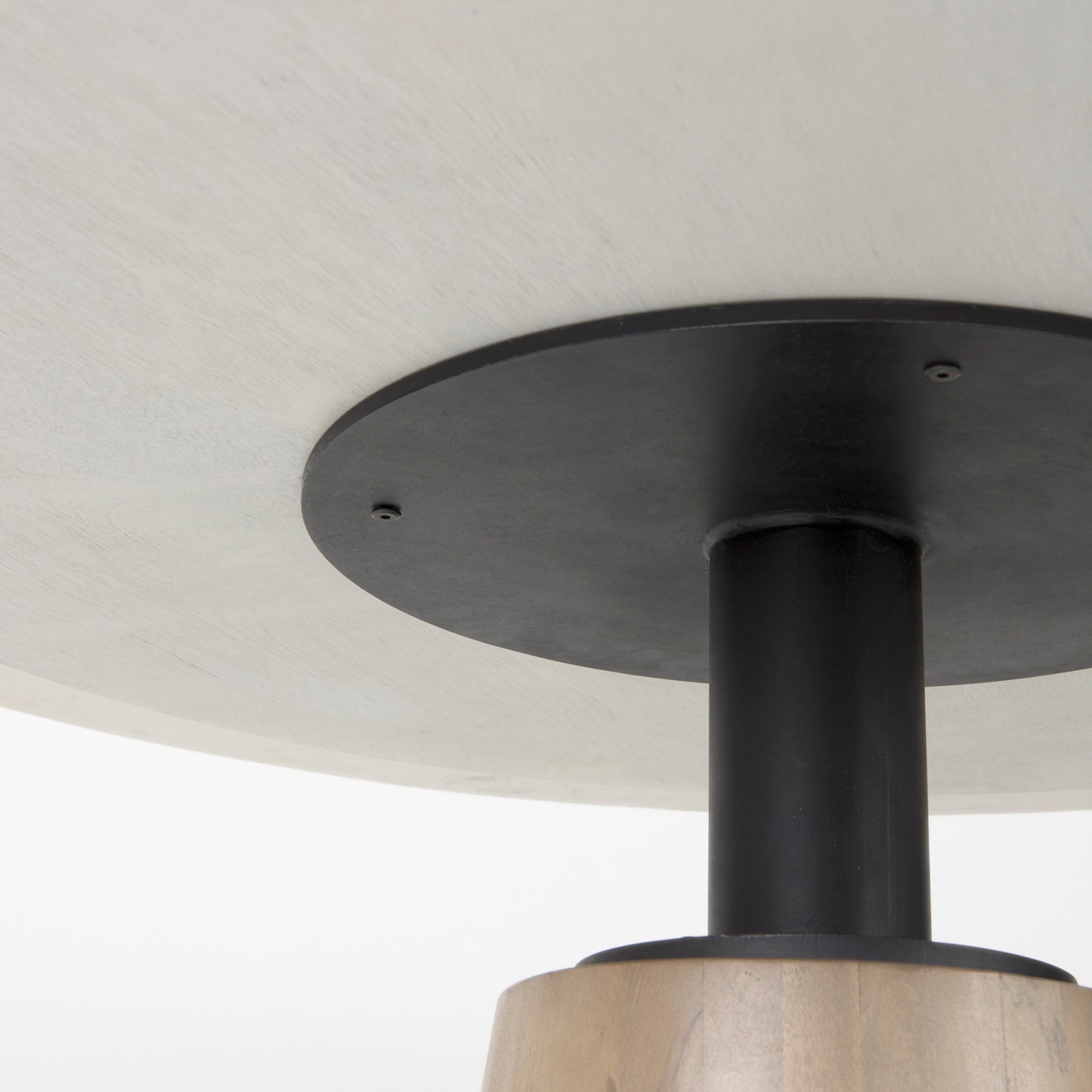 Maxwell 48L x 48W x 30H White Marble Round Top W/ Black Metal and Wood Pedestal Base Dining Table