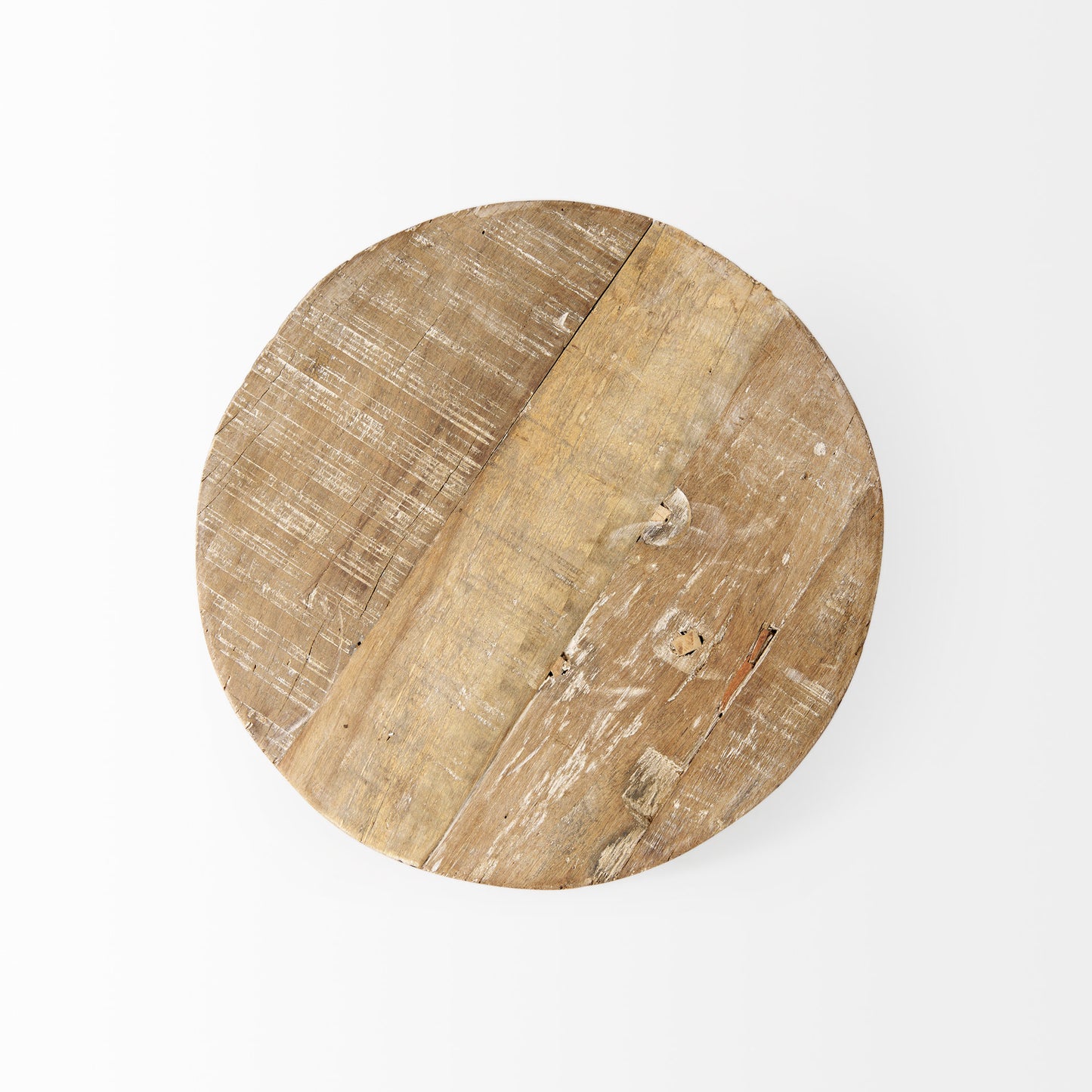 Cedric 15L x 15W x 6H Round Light Brown Wood w/ Black Metal Legs Decorative Display Stand