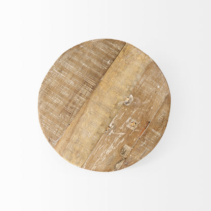 Cedric 15L x 15W x 6H Round Light Brown Wood w/ Black Metal Legs Decorative Display Stand