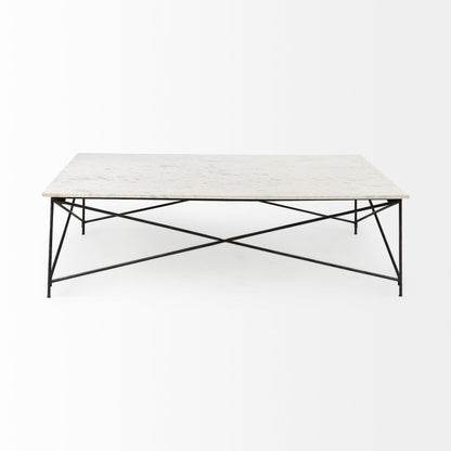 Lorlei I 53.0 X 35.0 X 15.5 White Marble Top W/ X-Shaped Gray Iron Base Coffee Table