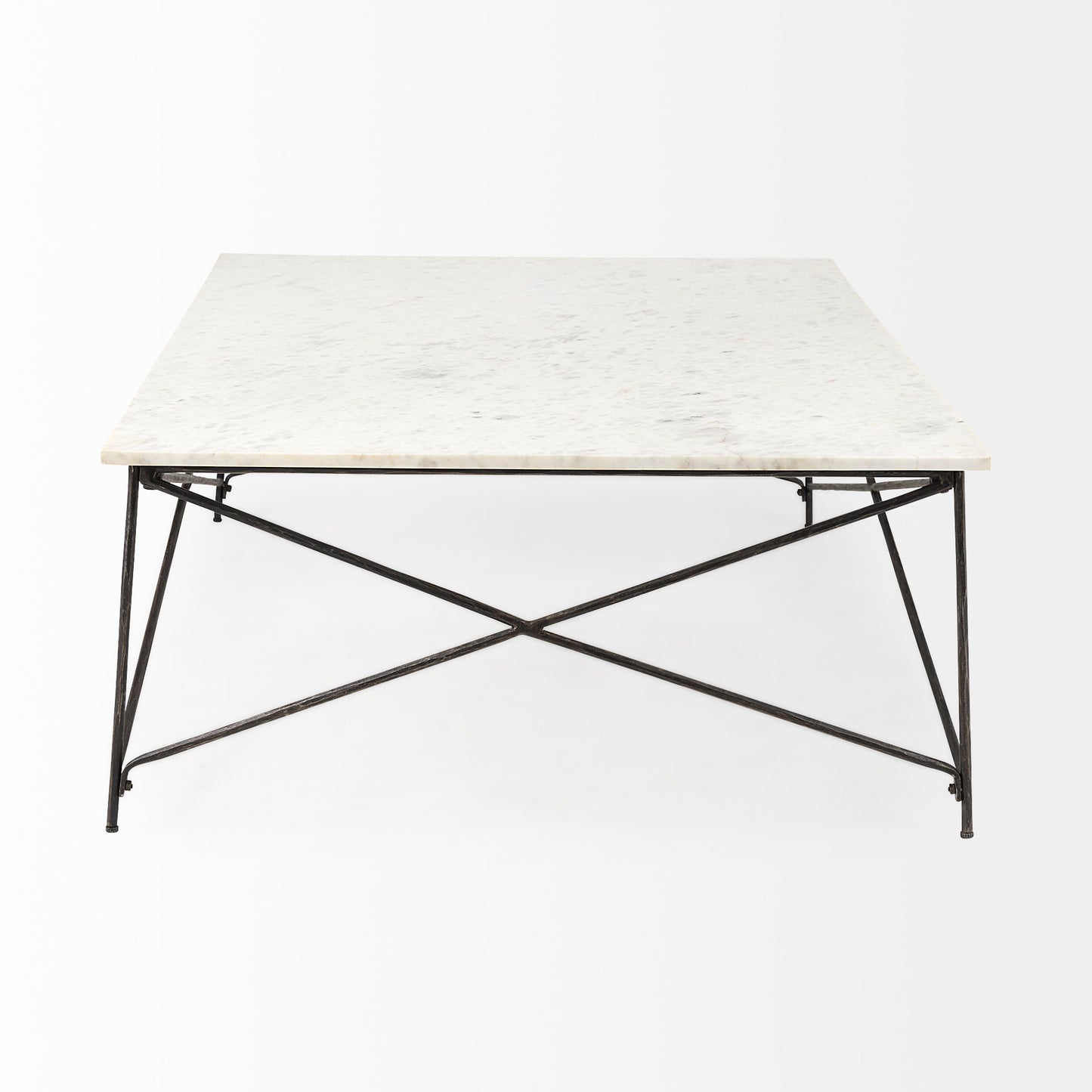 Lorlei I 53.0 X 35.0 X 15.5 White Marble Top W/ X-Shaped Gray Iron Base Coffee Table