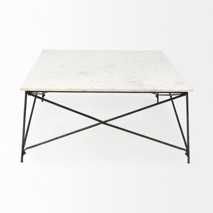 Lorlei I 53.0 X 35.0 X 15.5 White Marble Top W/ X-Shaped Gray Iron Base Coffee Table