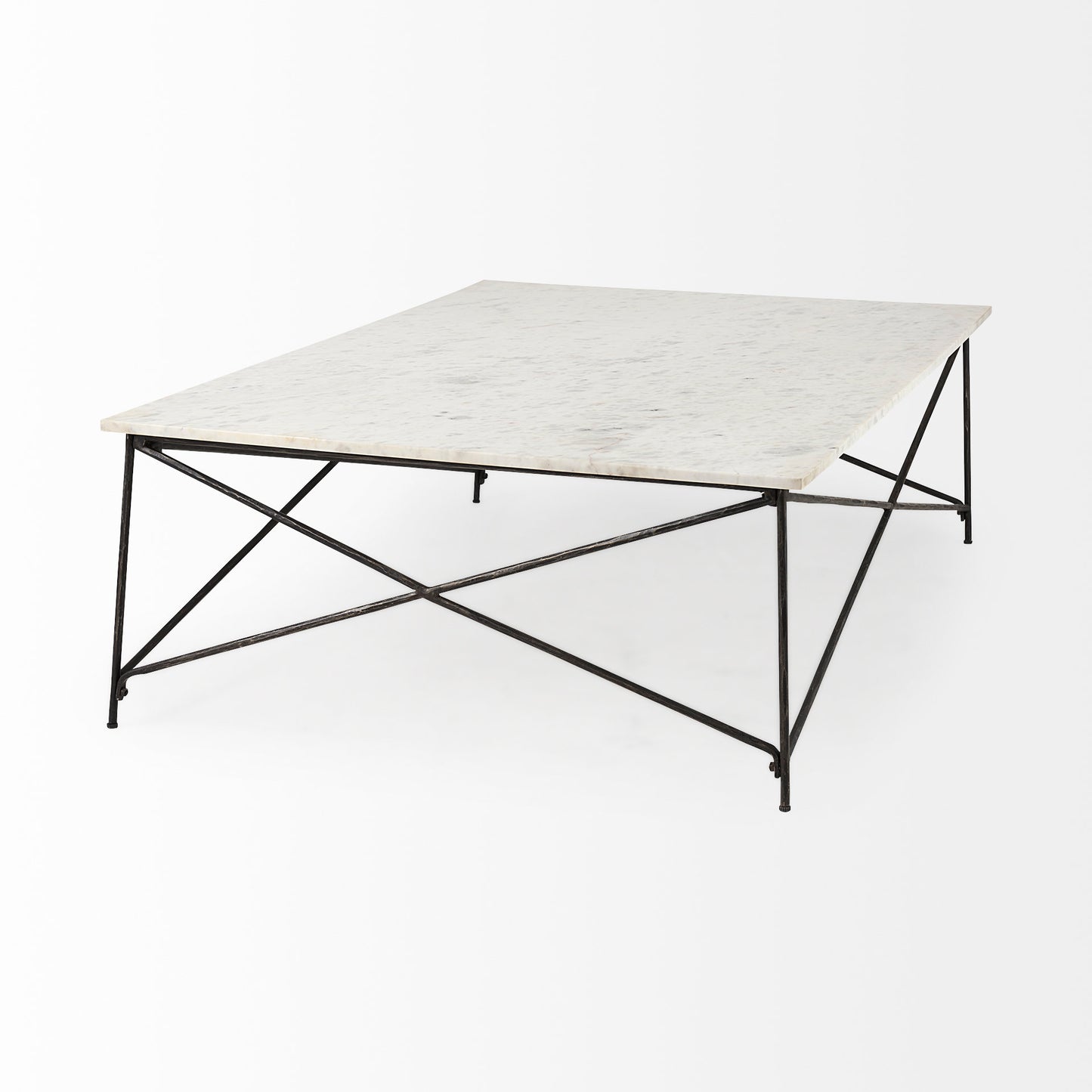 Lorlei I 53.0 X 35.0 X 15.5 White Marble Top W/ X-Shaped Gray Iron Base Coffee Table