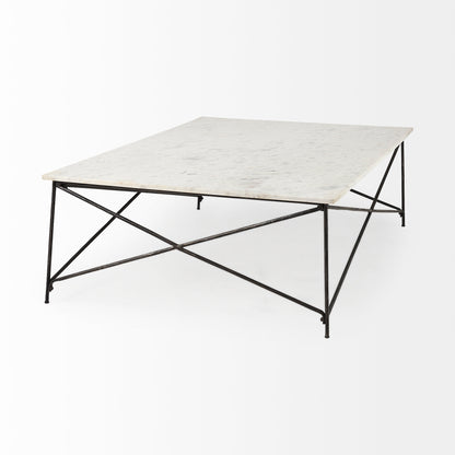 Lorlei I 53.0 X 35.0 X 15.5 White Marble Top W/ X-Shaped Gray Iron Base Coffee Table