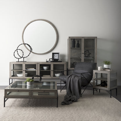 Gambit 46" Round Gray Wash Wood Frame Wall Mirror