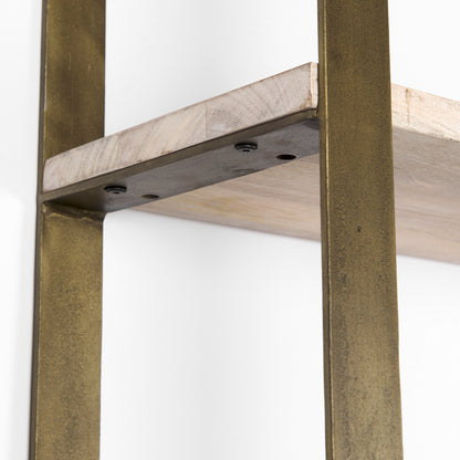 Taunton 80L x 10.5W x 90H Light Brown Wood W/ Gold Metal Frame 6 Tier Shelving Unit