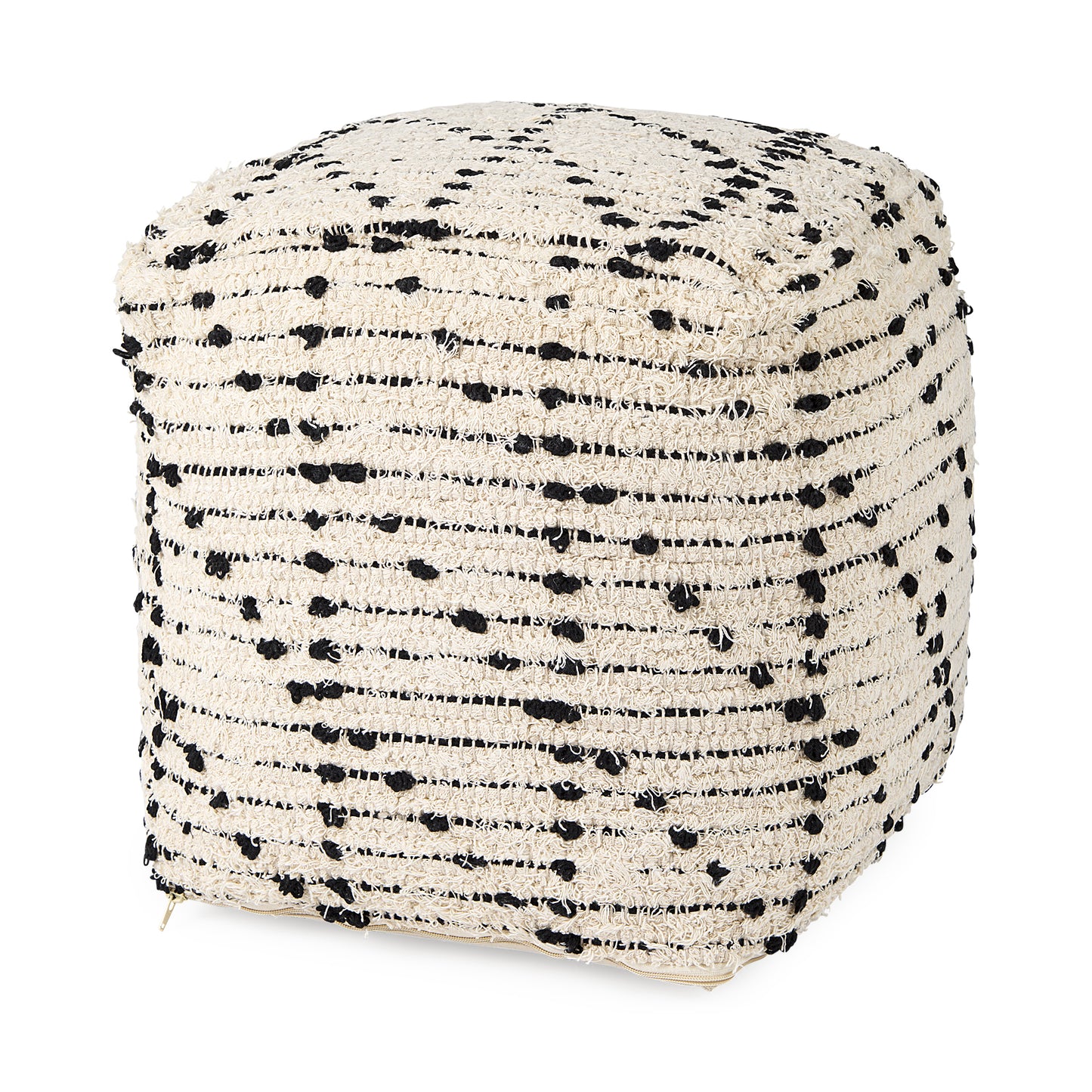 Aarohi 16.0L x 16.0W x 16.0H Cream/Black Cotton Patterned Pouf