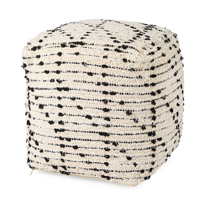 Aarohi 16.0L x 16.0W x 16.0H Cream/Black Cotton Patterned Pouf