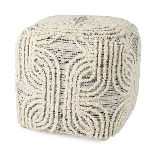 Amaya 16.0L x 16.0W x 16.0H Cream/Black/Gray Wool and Cotton Pouf