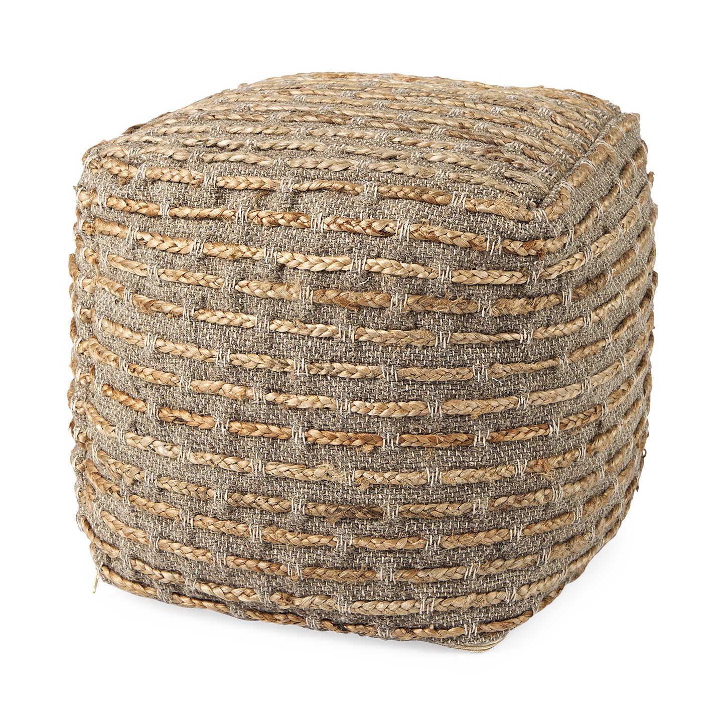 Binita 16.0L x 16.0W x 16.0H Gray/Brown Hemp Wool and Cotton Pouf