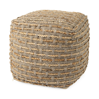 Binita 16.0L x 16.0W x 16.0H Gray/Brown Hemp Wool and Cotton Pouf