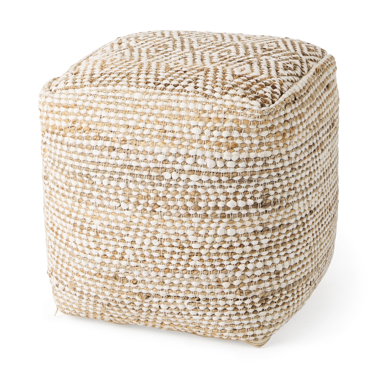 Ekani 16.0L x 16.0W x 16.0H Cream/Beige Cotton Pouf