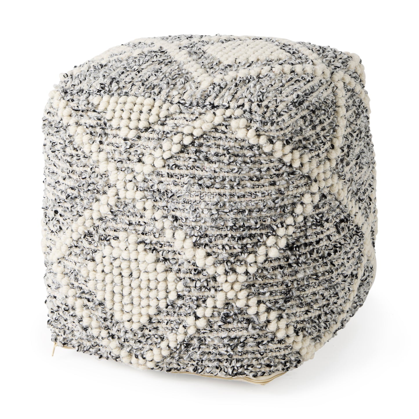 Ekiya 16.0L x 16.0W x 16.0H Black/White Yarn and Wool Patterened Pouf