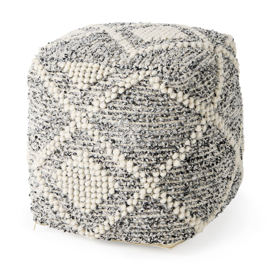 Ekiya 16.0L x 16.0W x 16.0H Black/White Yarn and Wool Patterened Pouf