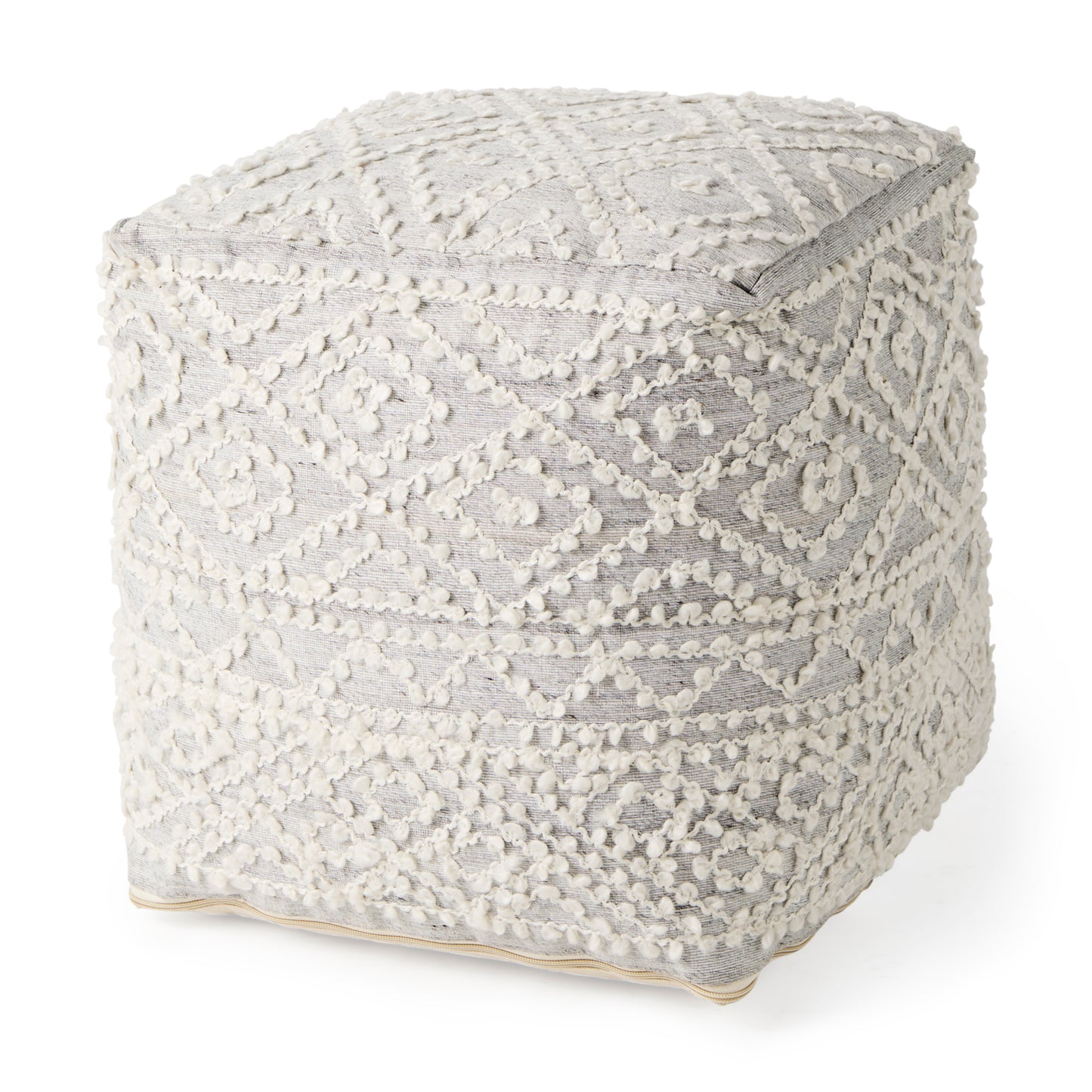 Farida 6.0L x 16.0W x 16.0H Light Gray Wool and Polyester Patterned Pouf