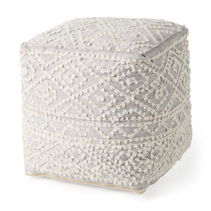 Farida 6.0L x 16.0W x 16.0H Light Gray Wool and Polyester Patterned Pouf