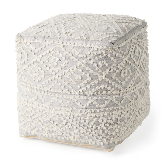Farida 6.0L x 16.0W x 16.0H Light Gray Wool and Polyester Patterned Pouf