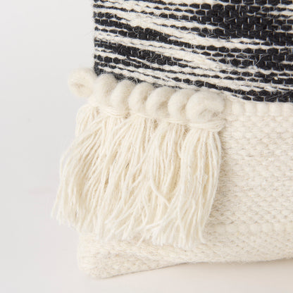 Beardell 18 x 18 Cream And Black Details With Tassels Decorative Pillow Cover