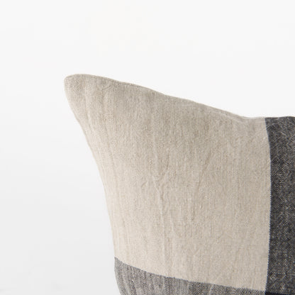 Raquel 18L x 18W Beige and Black Fabric Plaid Decorative Pillow Cover