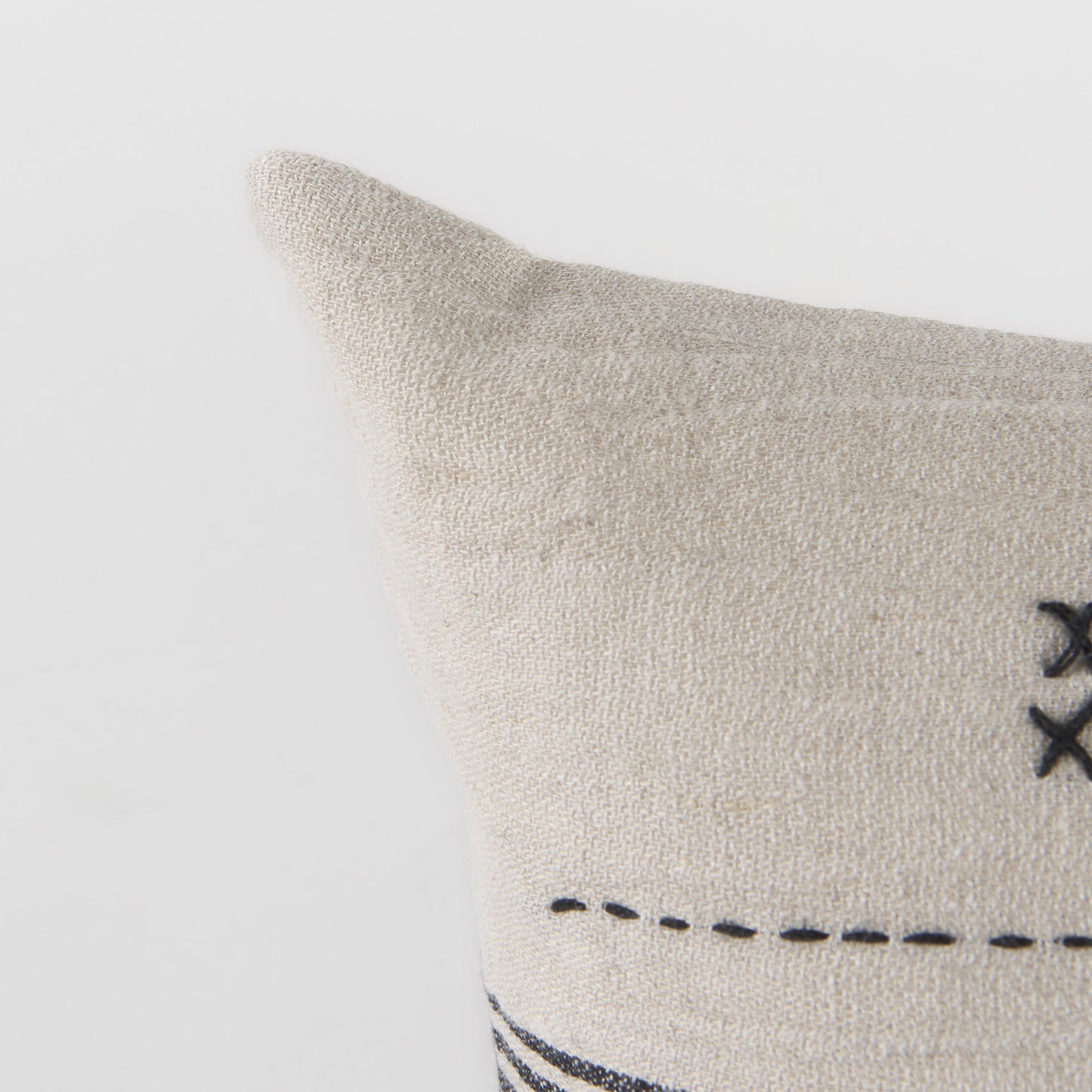 Thalia 13L x 21W Black and Beige Fabric Striped and Fringed Decorative Pillow Cover