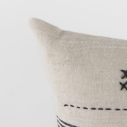 Thalia 13L x 21W Black and Beige Fabric Striped and Fringed Decorative Pillow Cover