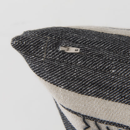 Thalia 13L x 21W Black and Beige Fabric Striped and Fringed Decorative Pillow Cover