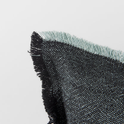 Malia 14L x 26W Black and Teal Fabric Fringed Decorative Pillow Cover