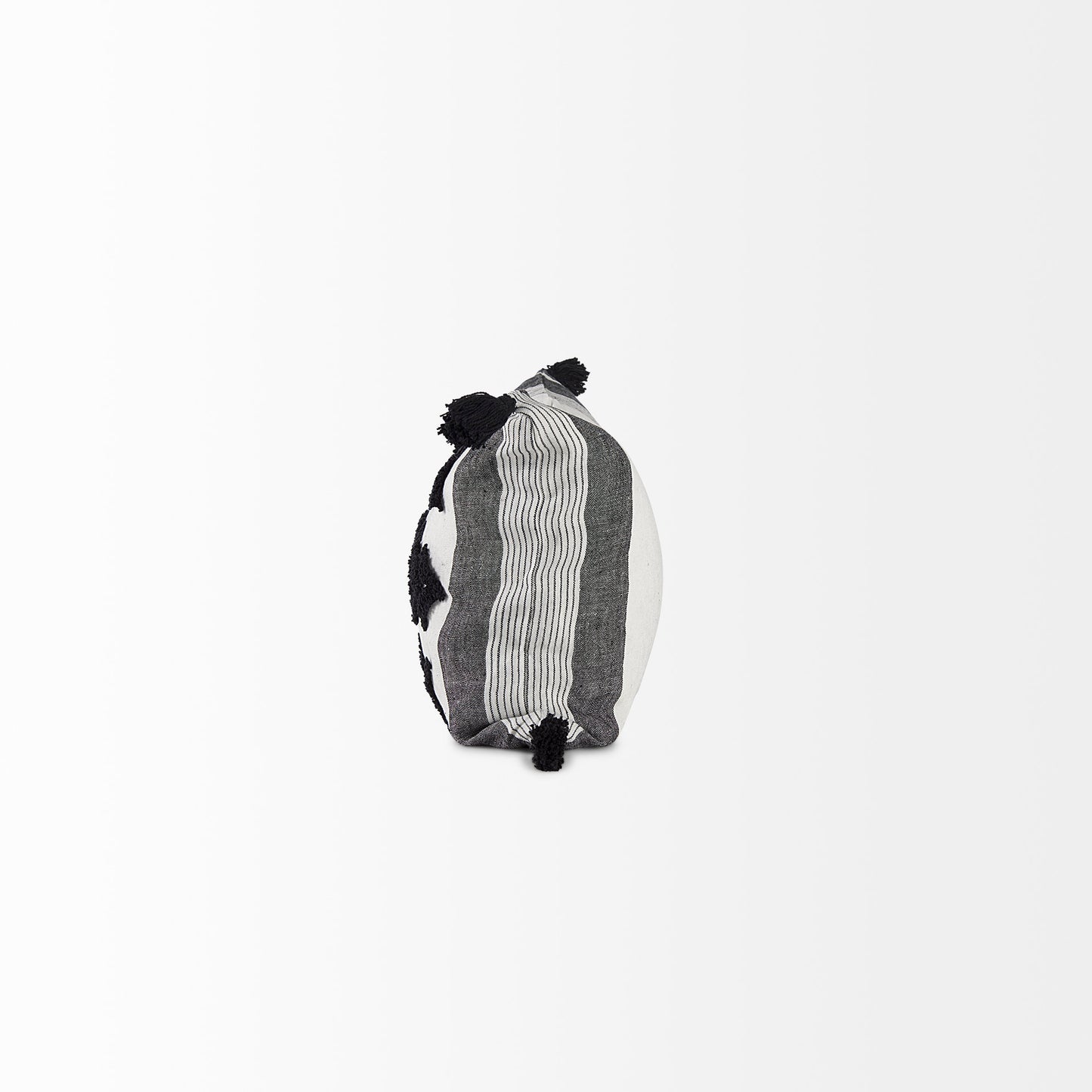 Kimia 14L x 26W White and Black Fabric Herringbone and Fringed Decorative Pillow Cover