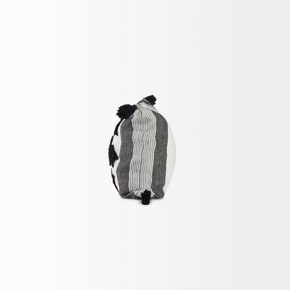 Kimia 14L x 26W White and Black Fabric Herringbone and Fringed Decorative Pillow Cover