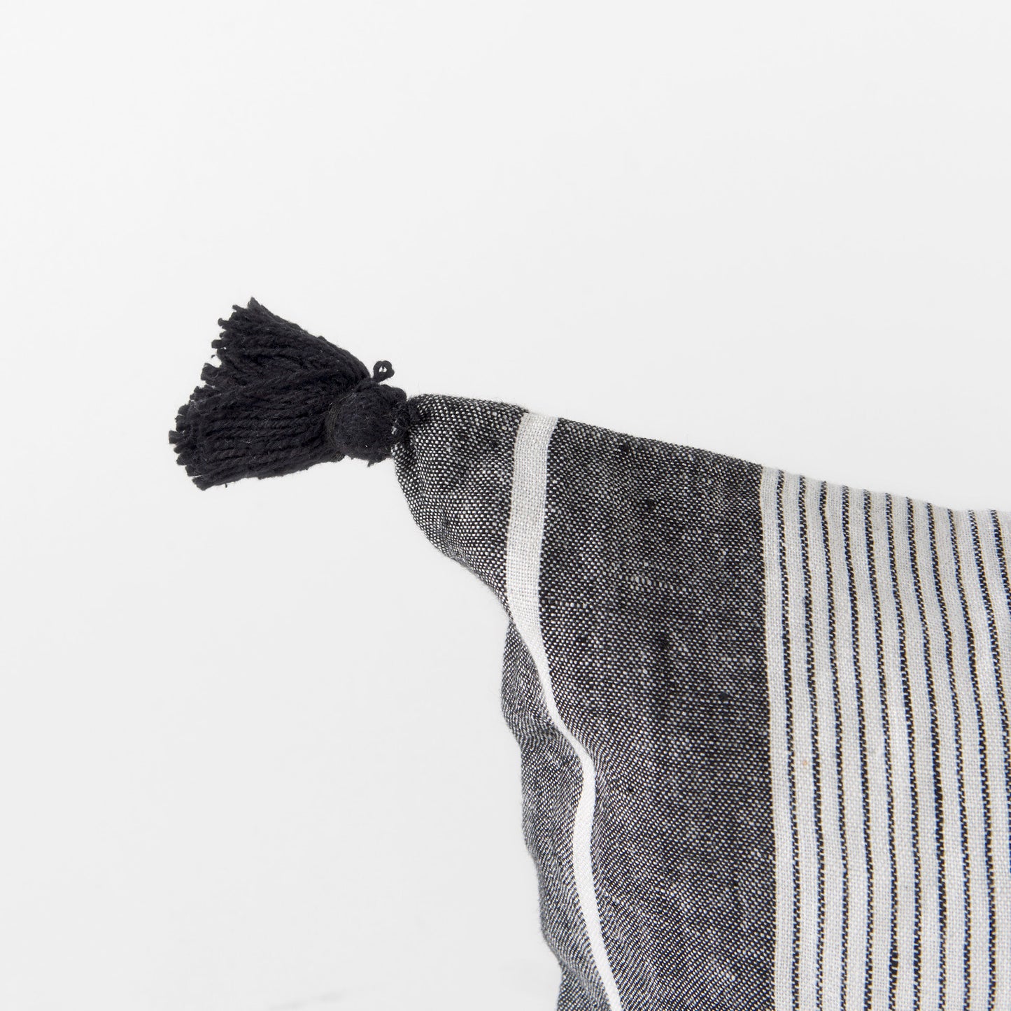 Kimia 14L x 26W White and Black Fabric Herringbone and Fringed Decorative Pillow Cover