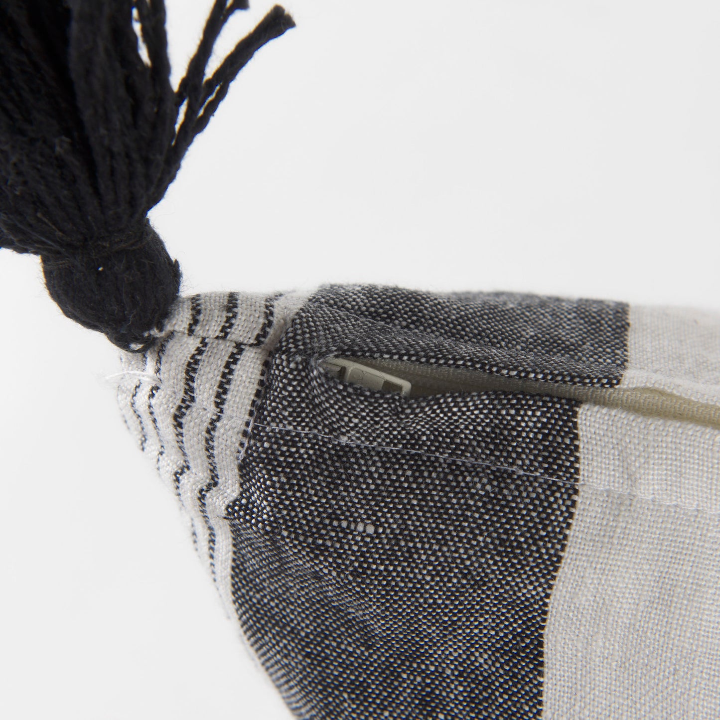 Kimia 14L x 26W White and Black Fabric Herringbone and Fringed Decorative Pillow Cover