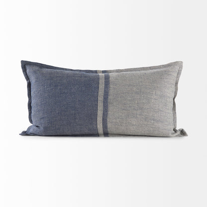 Aubrielle 14L x 26W Gray and Blue Fabric Color Blocked Decorative Pillow Cover