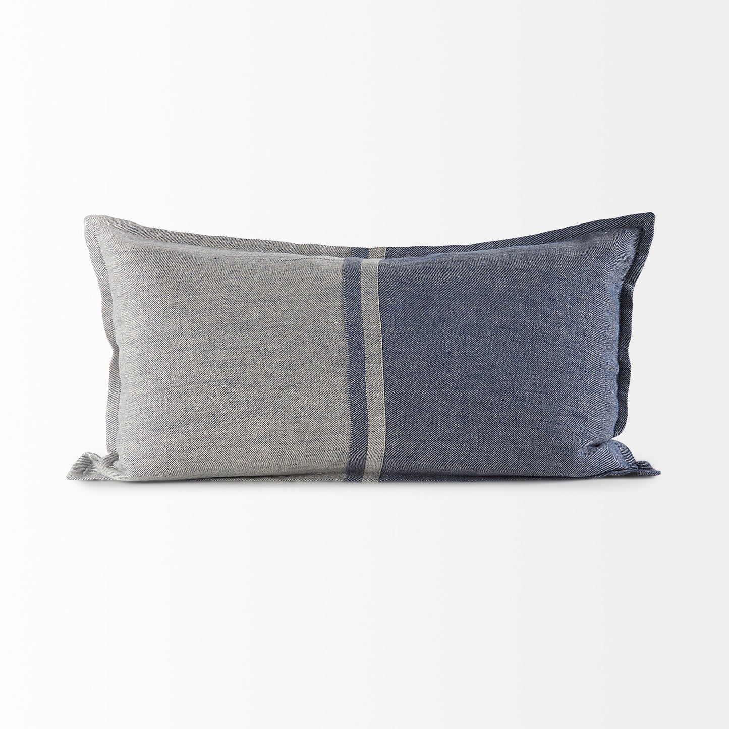 Aubrielle 14L x 26W Gray and Blue Fabric Color Blocked Decorative Pillow Cover