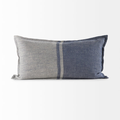 Aubrielle 14L x 26W Gray and Blue Fabric Color Blocked Decorative Pillow Cover
