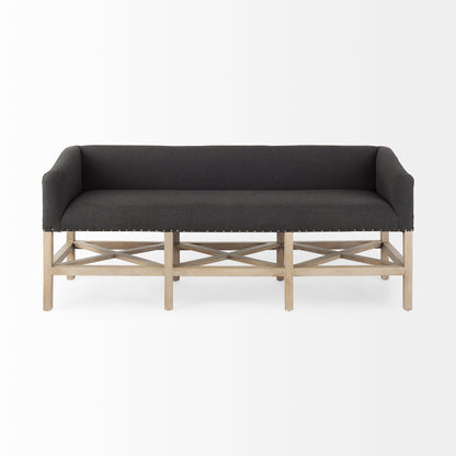 Bergen 60.0L x 19.0W x 25.5H Dark Gray Fabric W/ Light Brown Wooden Base Accent Bench