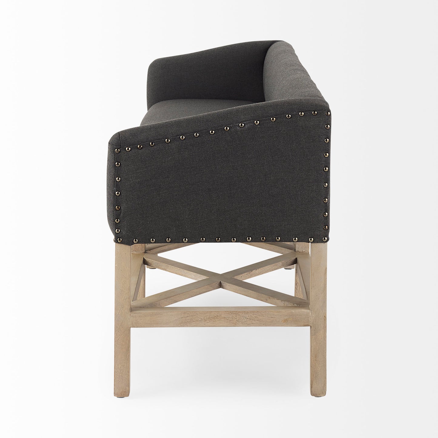 Bergen 60.0L x 19.0W x 25.5H Dark Gray Fabric W/ Light Brown Wooden Base Accent Bench