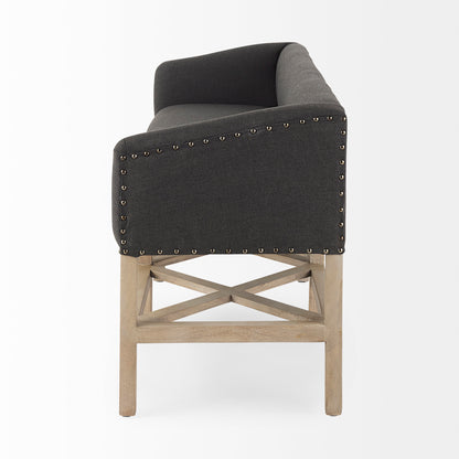 Bergen 60.0L x 19.0W x 25.5H Dark Gray Fabric W/ Light Brown Wooden Base Accent Bench